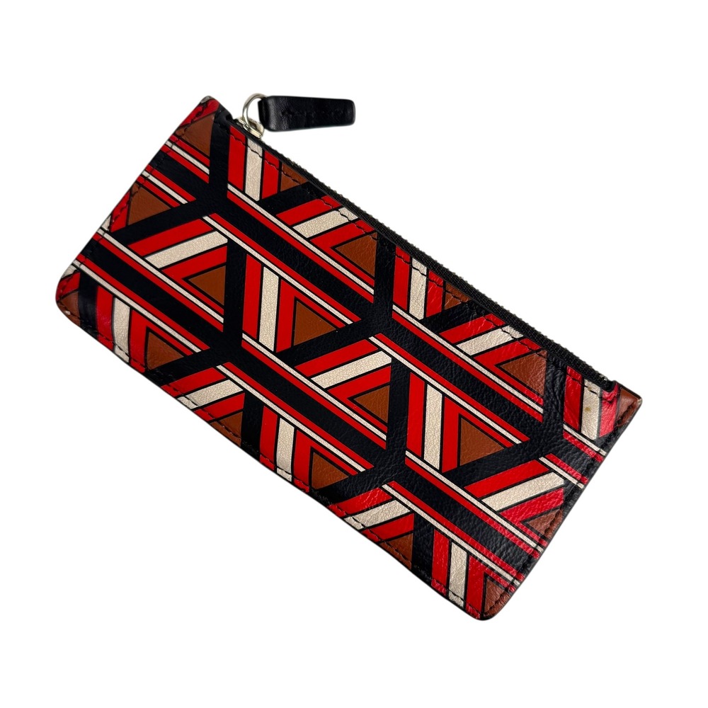 Leatherology Card Case Wallet Zip Pouch Geometric‎ Print Slim B72Q
